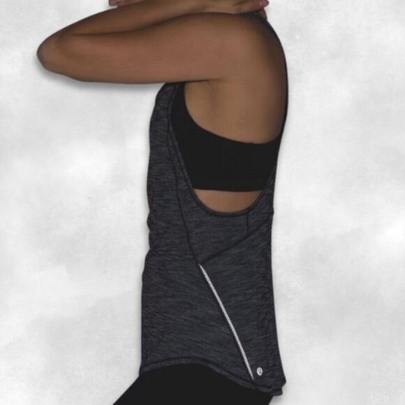 Lululemon Tank Top Sweat Wicking Built-In Bra Racerback Black Gray W US Medium - Picture 2 of 7
